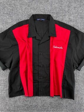 Cropped Boxy Bowling Shirt Red Black Fashionista Y2K Oversized 2X